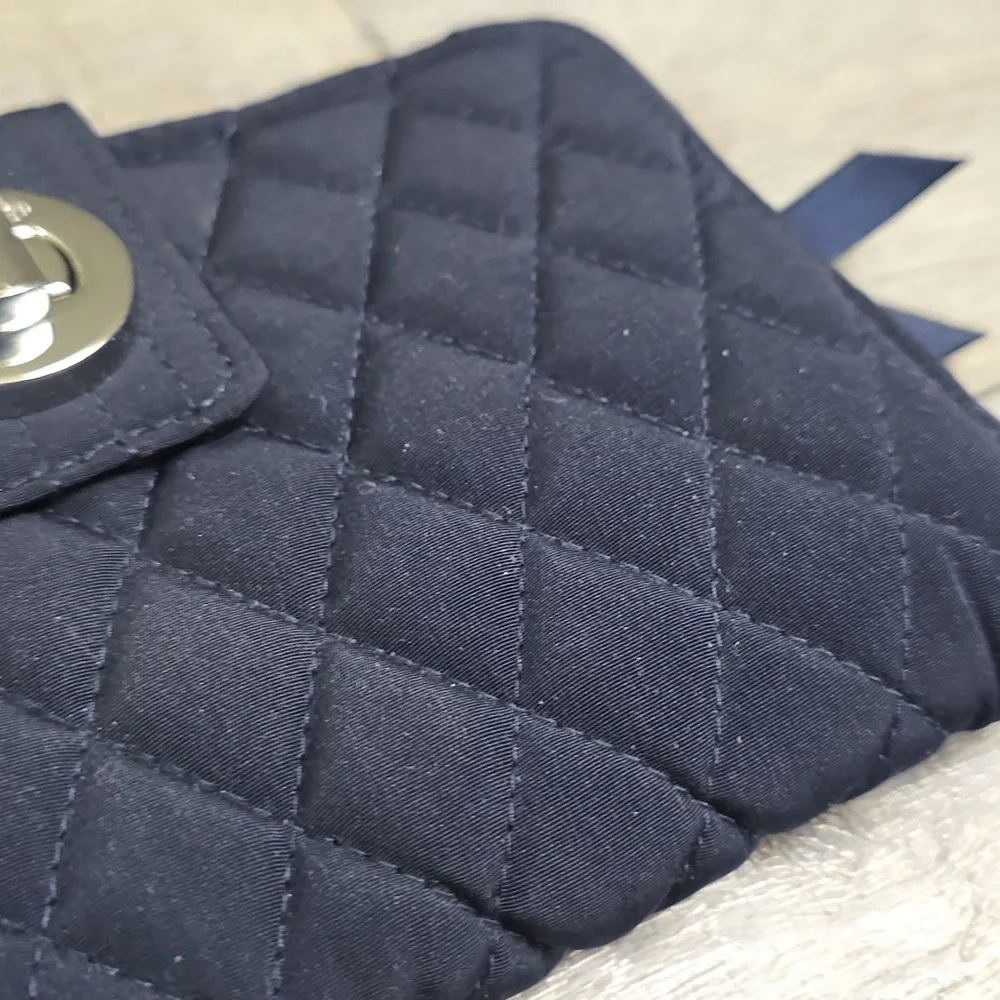 Vera Bradley Turnlock Wallet Navy Blue Large Quilted Cotton Clutch Organizer 7.7 - Picture 3 of 11